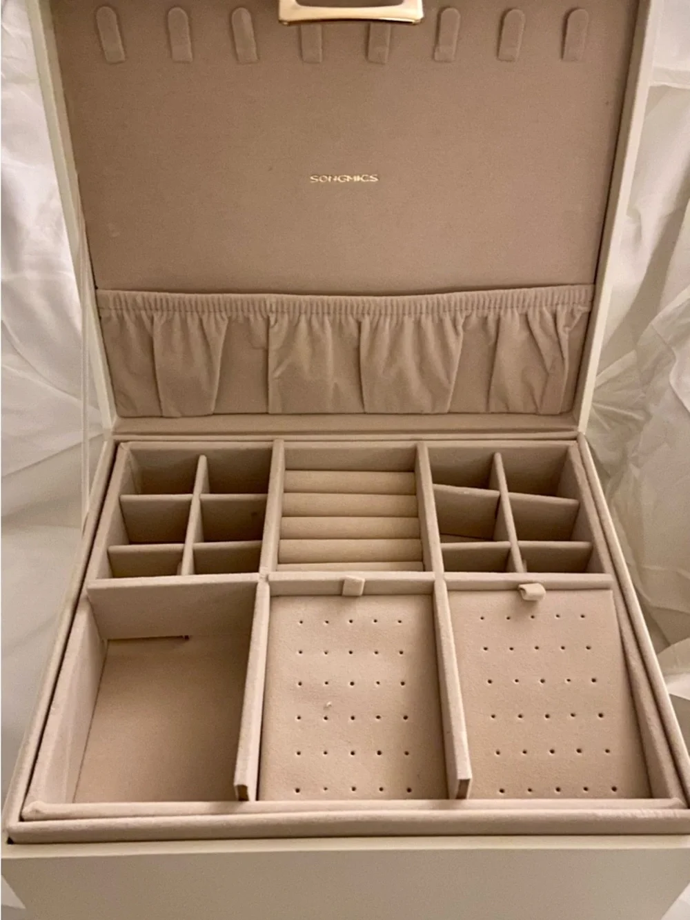 Jewelry Box , multi tiered Cream with Gold Accent